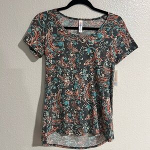 LuLaRoe Women’s classic T XXS:NWT Heather blue Floral Print!HI-Lo Short Sleeve T